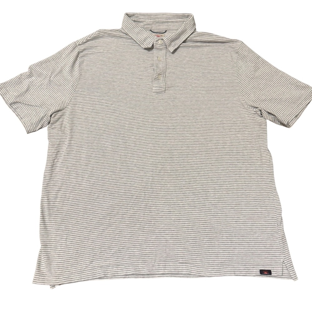 Faherty Brand Mens XL Grey White Striped Short Sleeve‎ Polo Shirt Coastal Casual